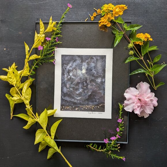 The Moon is a Spotlight II - Tiny Original Watercolor Artwork - Picture 2 of 5